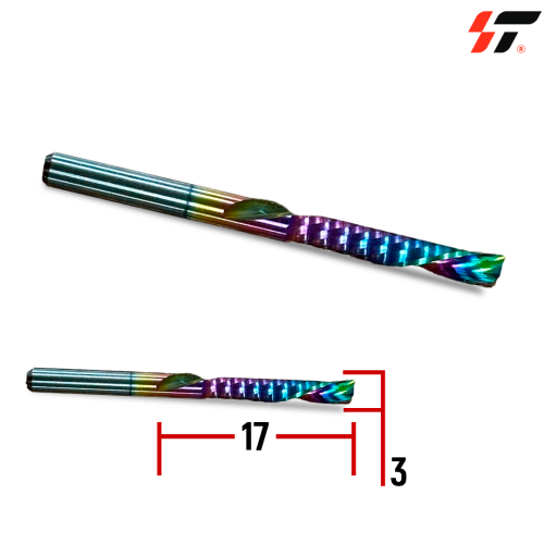 Фреза 1-х заходная (3,175*17) стружка вниз ( Цветная )